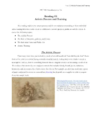 Reading #2 Artistic Process and Training