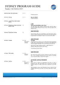 SYDNEY PROGRAM GUIDE Sunday 11Th October 2015