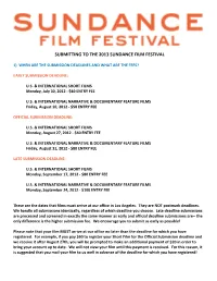 Thank You for Your Interest in Submitting to the 2009 Sundance