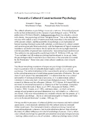 Toward a Cultural Constructionist Psychology