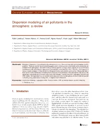 Dispersion Modeling of Air Pollutants in the Atmosphere: a Review