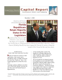 Florida Republicans Retain Majority Status in the Legislature