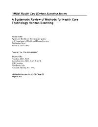 A Systematic Review of Methods for Health Care Technology Horizon Scanning