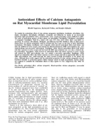 Antioxidant Effects of Calcium Antagonists Rat Myocardial