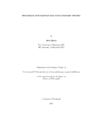 BIOLOGICAL SYSTEMATICS and EVOLUTIONARY THEORY By