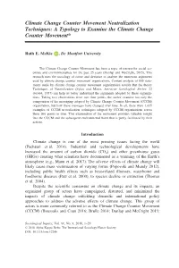 Climate Change Counter Movement Neutralization Techniques: a Typology to Examine the Climate Change Counter Movement*