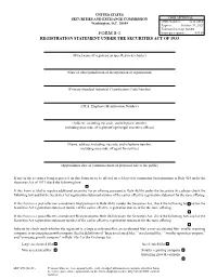 Registration Statement Under Securities Act of 1933