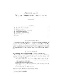 Summer School Special Values of L-Functions