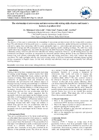 The Relationship of Extroversion and Introversion with Writing Skills of Males and Female’S Learners at Graduate Level