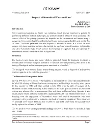 “Disposal of Biomedical Waste and Law”, *Rahul Chourey