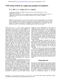 Field Testing Methods for Engineering Geological Investigations F. G. Bell L