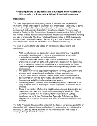 Reducing Risks to Students and Educators from Hazardous Chemicals in a Secondary School Chemical Inventory