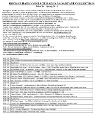 ROCK-IT RADIO VINTAGE RADIO BROADCAST COLLECTION Price List: Spring 2019