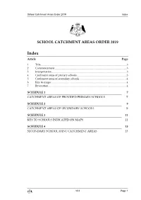 School Catchment Areas Order 2019 Index