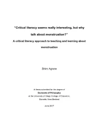 Critical Literacy Seems Really Interesting, but Why Talk About Menstruation?