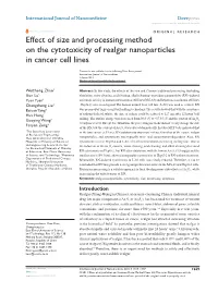 Effect of Size and Processing Method on the Cytotoxicity of Realgar Nanoparticles in Cancer Cell Lines