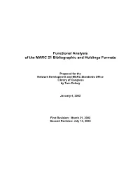 Functional Analysis of the MARC 21 Bibliographic and Holdings Formats