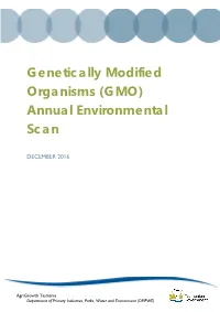 Genetically Modified Organisms (GMO) Annual Environmental Scan