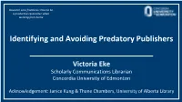 Identifying and Avoiding Predatory Publishers