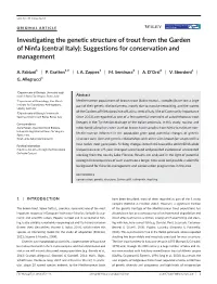 Investigating the Genetic Structure of Trout from the Garden of Ninfa (Central Italy): Suggestions for Conservation and Management