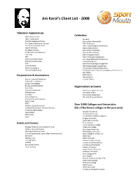 Jim Karol's Client List