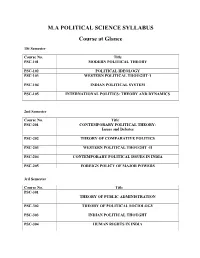 M.A POLITICAL SCIENCE SYLLABUS Course at Glance