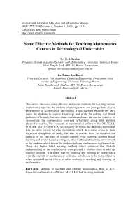 Some Effective Methods for Teaching Mathematics Courses in Technological Universities