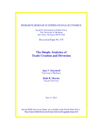 The Simple Analytics of Trade Creation and Diversion