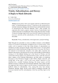 Trinity, Subordination, and Heresy: a Reply to Mark Edwards