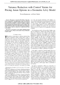 Variance Reduction with Control Variate for Pricing Asian Options in a Geometric Lévy Model
