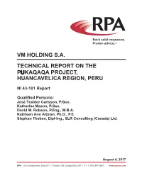 Vm Holding S.A. Technical Report on the Pukaqaqa