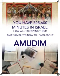 You Have 525,600 Minutes in Israel. How Will You Spend Them? Take 10 Minutes Now to Learn About Amudim Look Beyond the “What” to Explore the “Whys” and “Hows”
