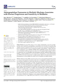Aminopeptidase Expression in Multiple Myeloma Associates with Disease Progression and Sensitivity to Melﬂufen