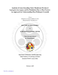 Analysis of Genes Encoding Outer Membrane Protein Of