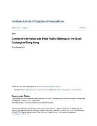 Cornerstone Investors and Initial Public Offerings on the Stock Exchange of Hong Kong