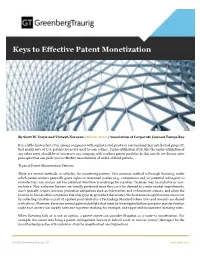 Keys to Effective Patent Monetization
