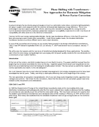 Phase Shifting with Transformers – New Approaches for Harmonic Mitigation & Power Factor Correction