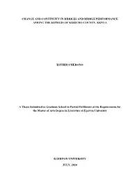Change and Continuity in Riddles and Riddle Performance Among the Kipsigis of Kericho County, Kenya