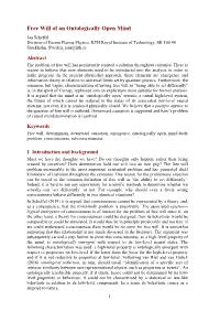 Free Will of an Ontologically Open Mind