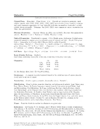 Malachite Cu2(CO3)(OH)2 C 2001-2005 Mineral Data Publishing, Version 1