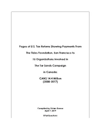 Payments from Tides Foundation for the Tar Sands Campaign