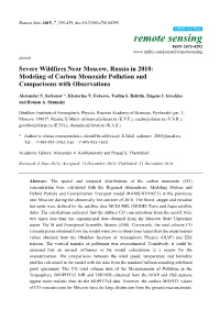 Severe Wildfires Near Moscow, Russia in 2010: Modeling of Carbon Monoxide Pollution and Comparisons with Observations