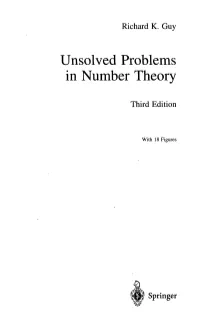 Unsolved Problems in Number Theory