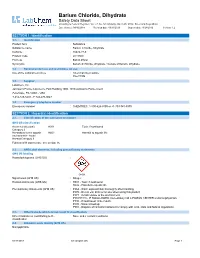 Barium Chloride, Dihydrate Safety Data Sheet According to Federal Register / Vol