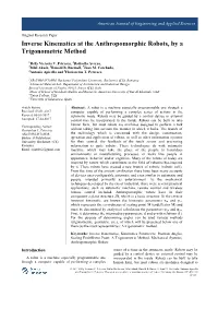 Inverse Kinematics at the Anthropomorphic Robots, by a Trigonometric Method