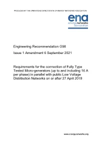 Engineering Recommendation G98 Issue 1 Amendment 6 September 2021