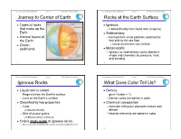 Journey to Center of Earth Rocks at the Earth Surface Igneous Rocks