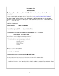 1 Tilley Award 2005 Application Form the Following Form Must Be