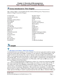 Chapter 4- Diversity of Microorganisms Part 1: Acellular and Procaryotic Microbes