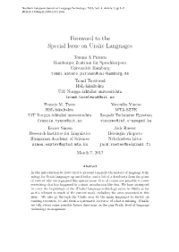 Foreword to the Special Issue on Uralic Languages